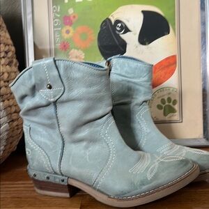 Sundance Light Blue Western Ankle Boots